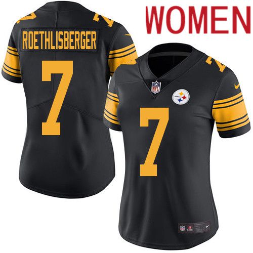 Women Pittsburgh Steelers #7 Ben Roethlisberger Nike Black Vapor Limited Rush NFL Jersey->women nfl jersey->Women Jersey